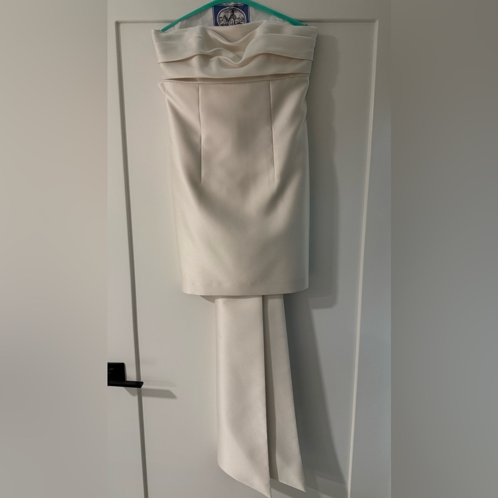 ALFRED SUNG Ivory Strapless Mini Dress with Drape Detail